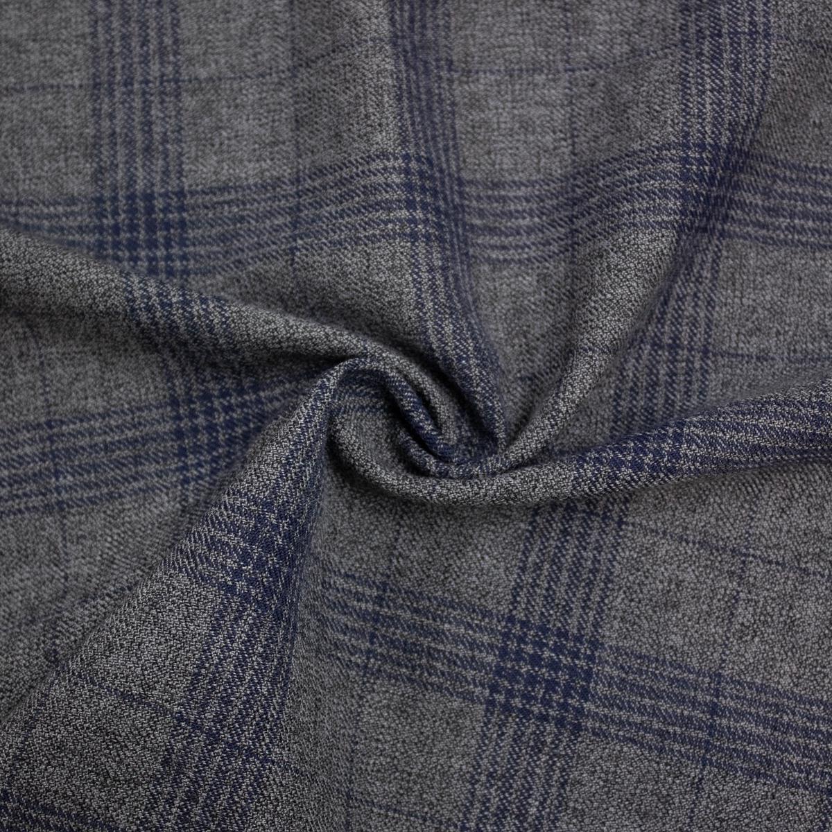 Biathe Grey & Blue Check Virgin Wool Blend Fabric