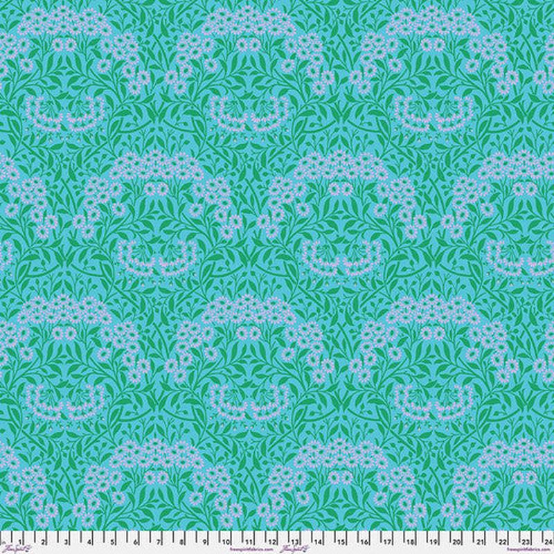 Fabric FreeSpirit Aqua Michaelmas Daisy Kaffe x Morris & Co. by the Quarter Yard PWKW007.AQUA