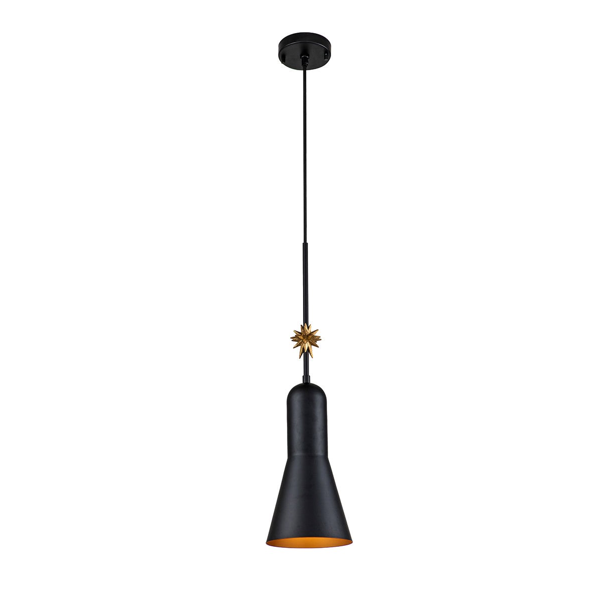 Lucas + McKearn Etoile Large 1 Light Pendant in Matte Black with Gilded Star