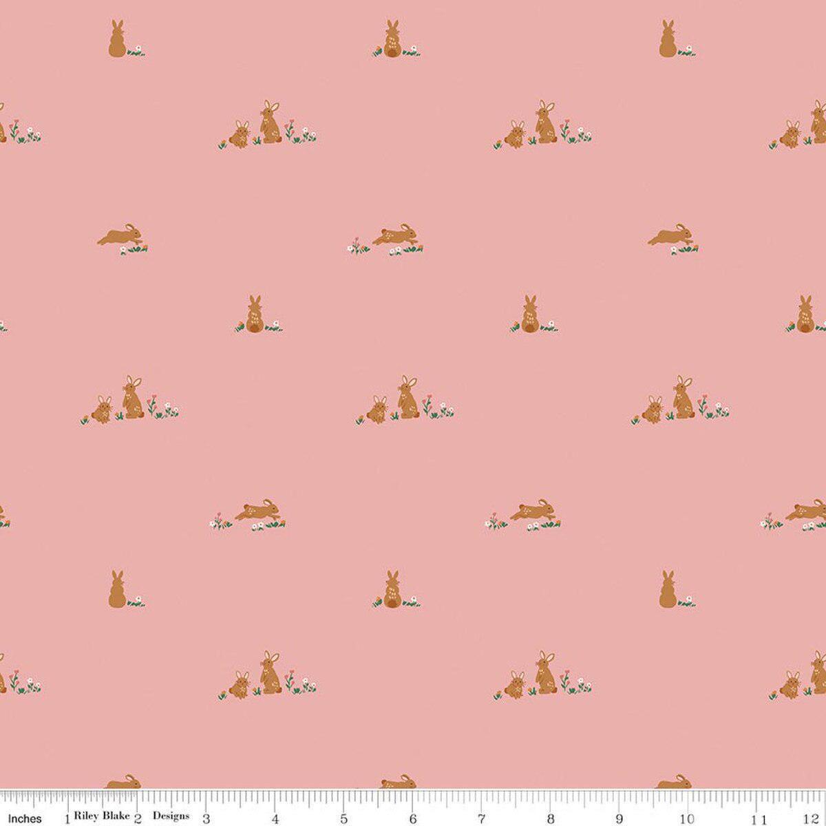 SALE Sweet Cotton Tales Flopsy Fields C17312 Pink - Riley Blake Designs - Bunnies Rabbits Flowers - Quilting Cotton Fabric