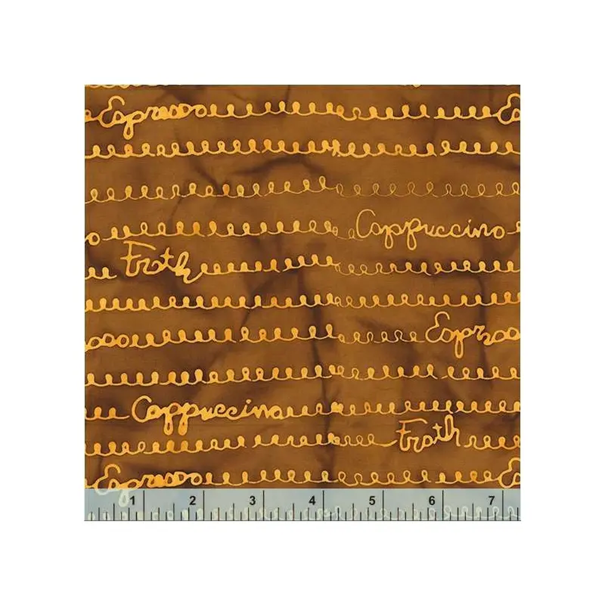 Espresso Yourself 9169Q-4 Caramel Swirly Words Batik Cotton