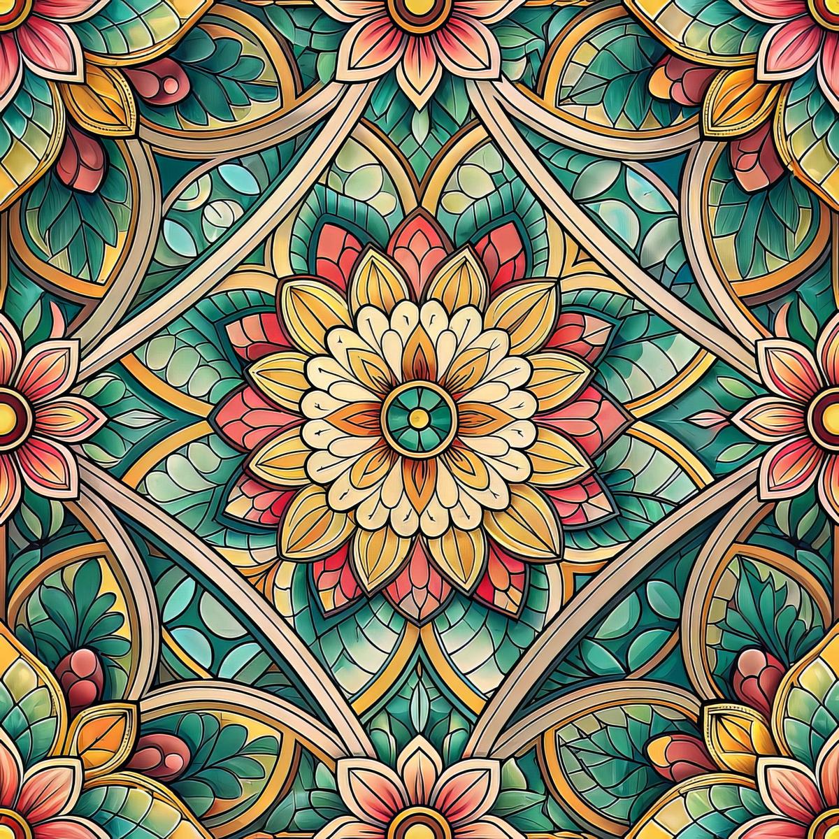 Stained Mosaic Glass Pattern 8 Quilting Cotton Fabric
