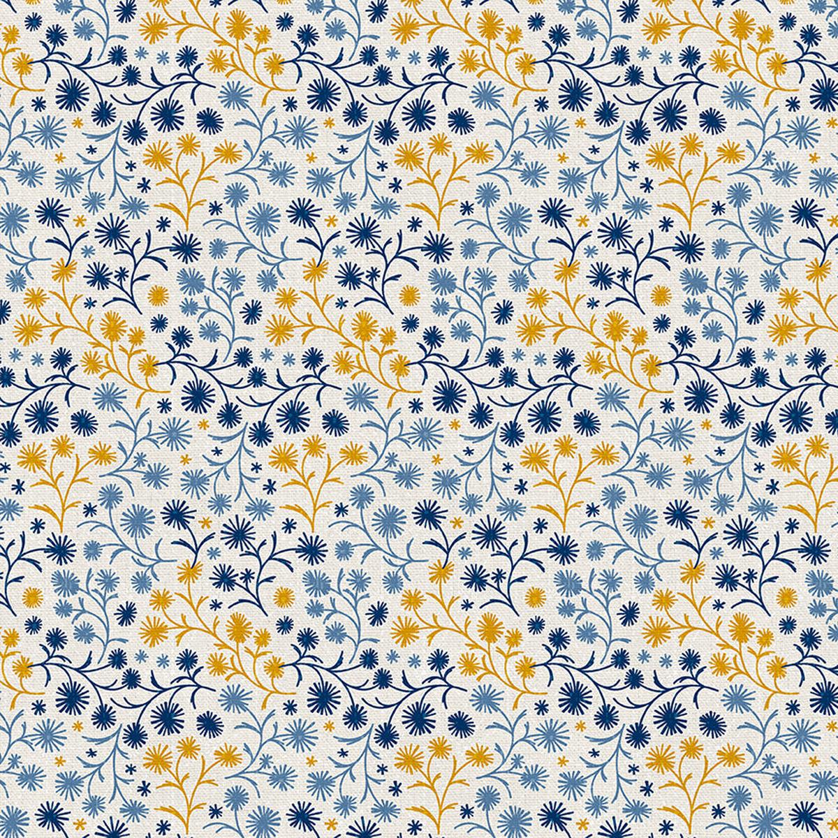 Floral Toss - Blue/Gold - Quilting Cotton - Wide