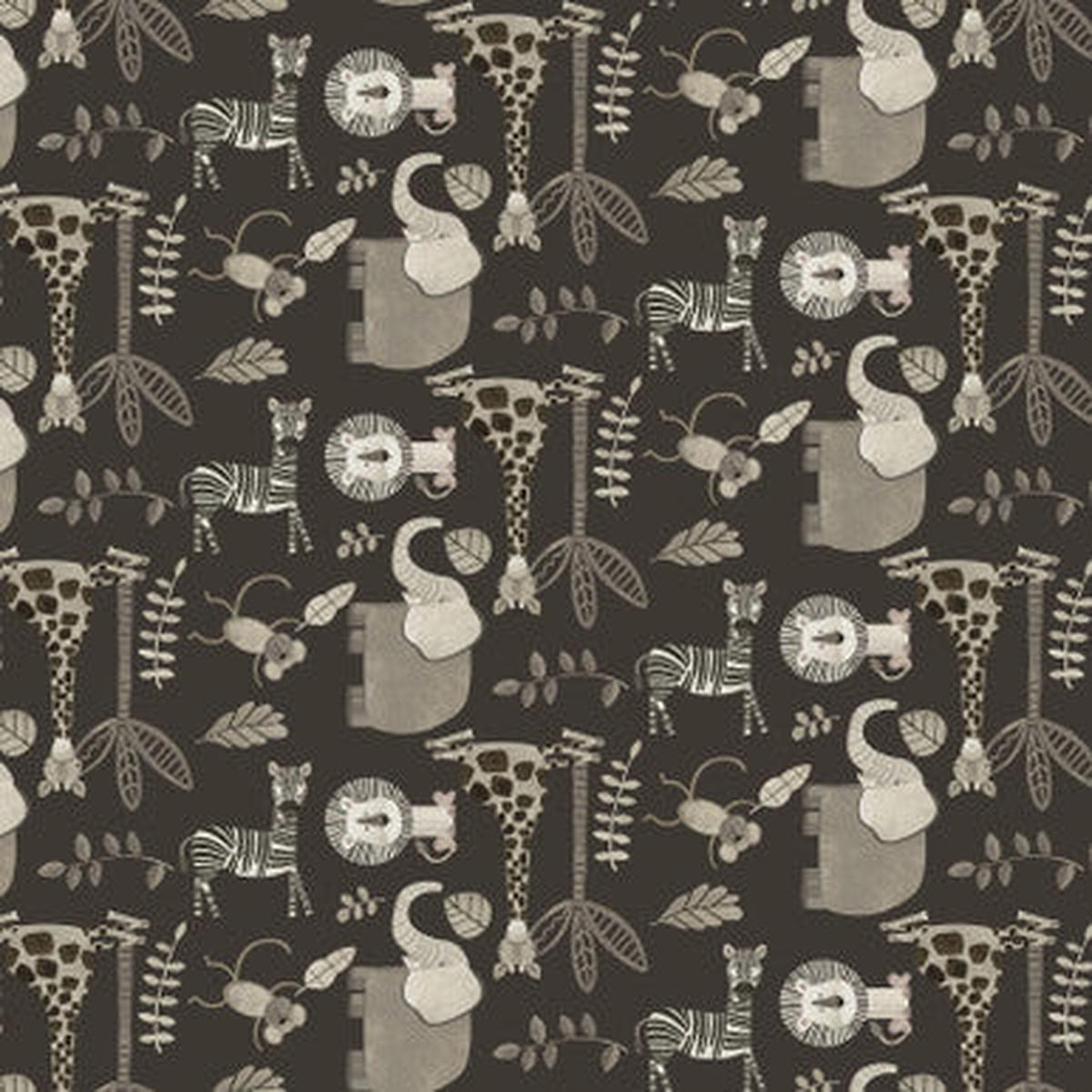 Jungle Romp Small Animals Black 43"/44" Fabric Per Yard