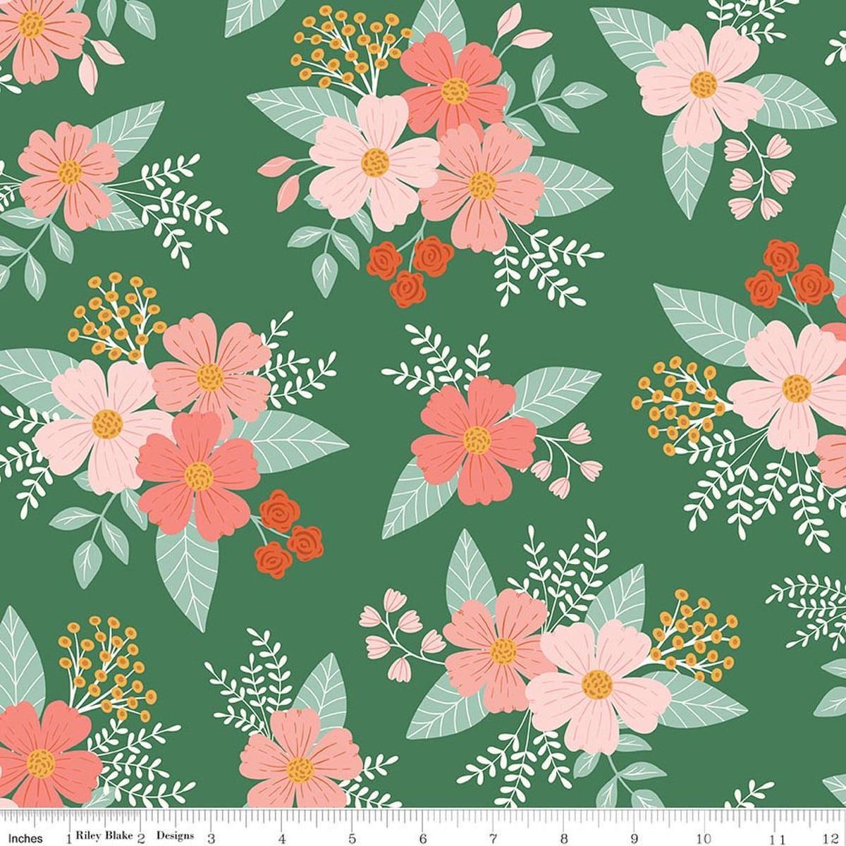 Designer Flannel Meadow Moments Floral Green Flower Fabric - F17511 - Riley Blake FLANNEL Cotton Fabric