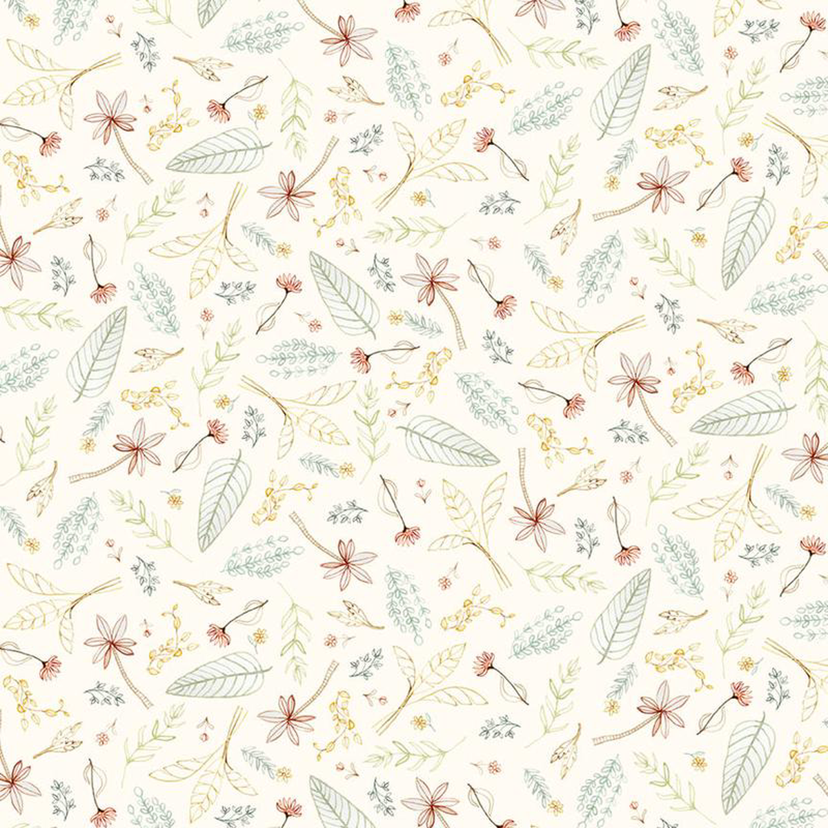 Fabric P 038 B Textiles Ecru Tossed Leaves Mini Menagerie by the Quarter Yard MMEN6119-E