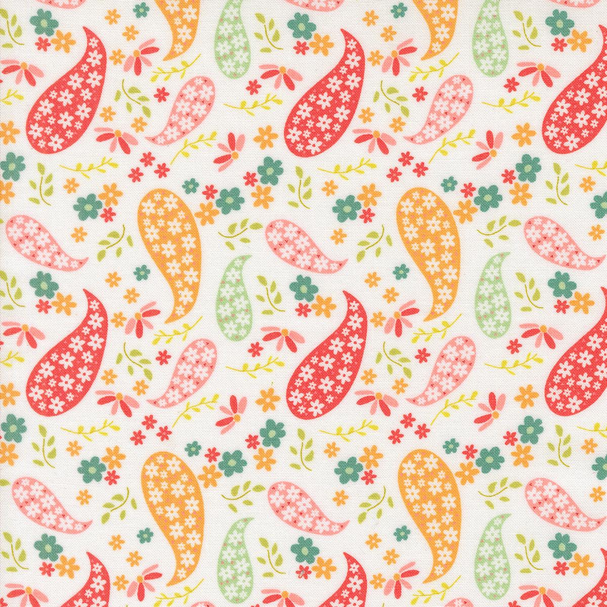 Raspberry Summer Quilt Fabric - Paisley in Cloud Multi - 37691 11