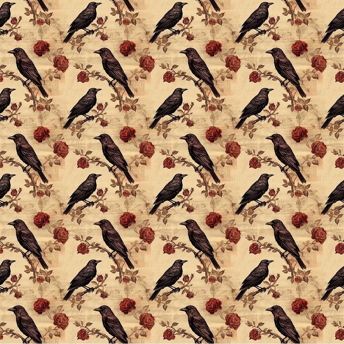 Edgar Allen Poe Crows Roses 3 Fabric