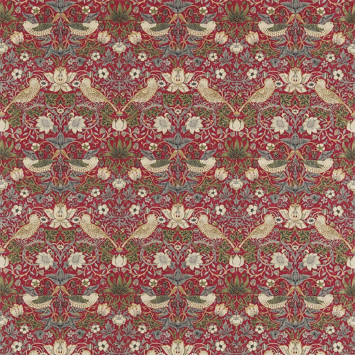 MORRIS & CO Strawberry Thief Fabric Damasks Crimson,Slate - DM6F220312