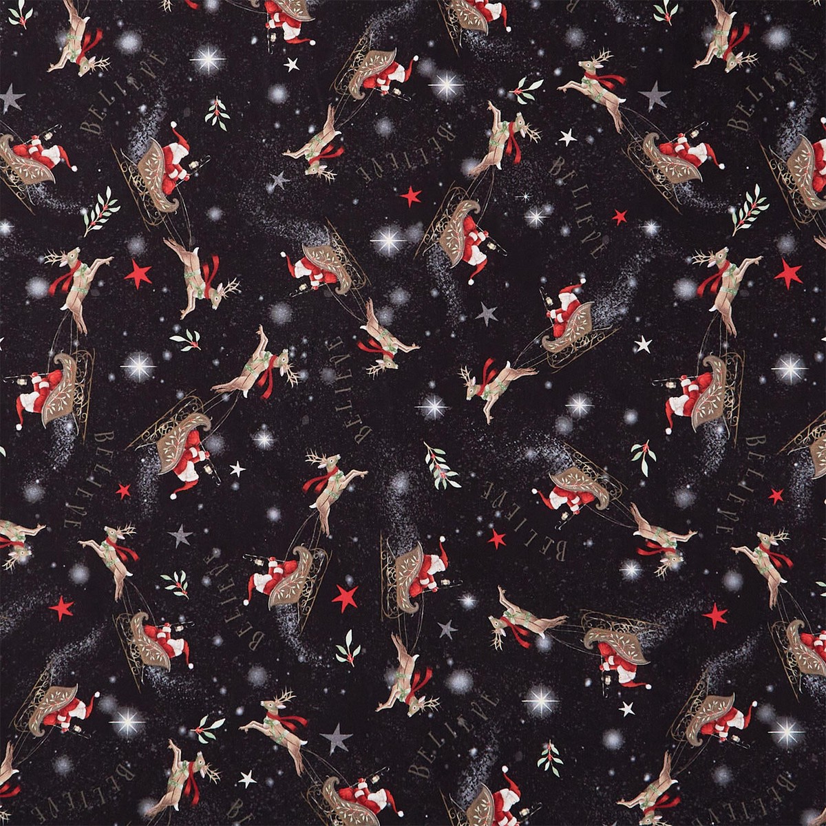 Believe - Tossed Santa Sled Black Yardage