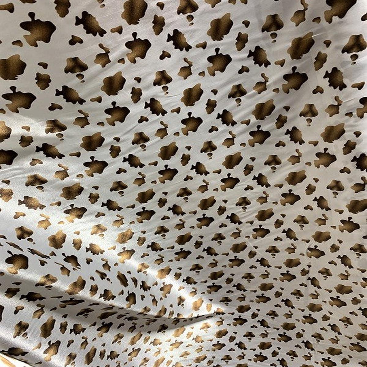 Brown & White Cow Spots - Faux Silk Charmeuse Satin Fabric