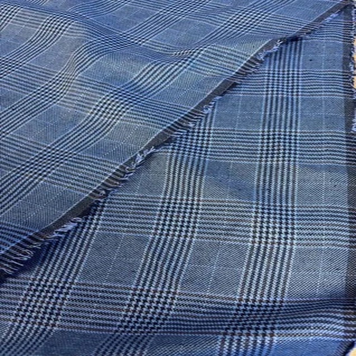 3 Metres Teal/Blue Check Plaid Cotton Blend Fashion Suit Skirt Dress Fabric
