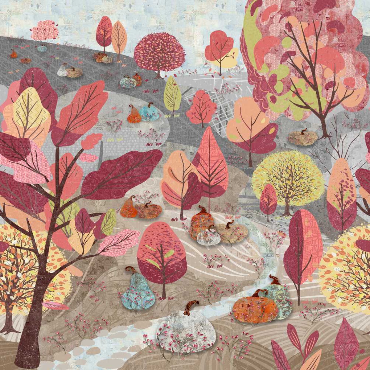 Fabric Studio E Storm Pumpkin Hill Running Yardage Free Falling by the Quarter Yard 9030-93