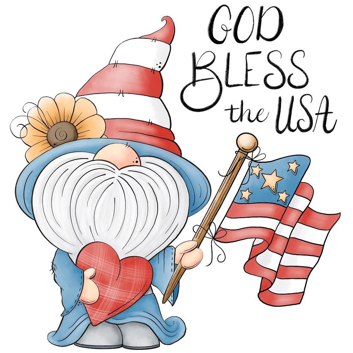 Fourth of July Patriotic Gnome Fabric Panel