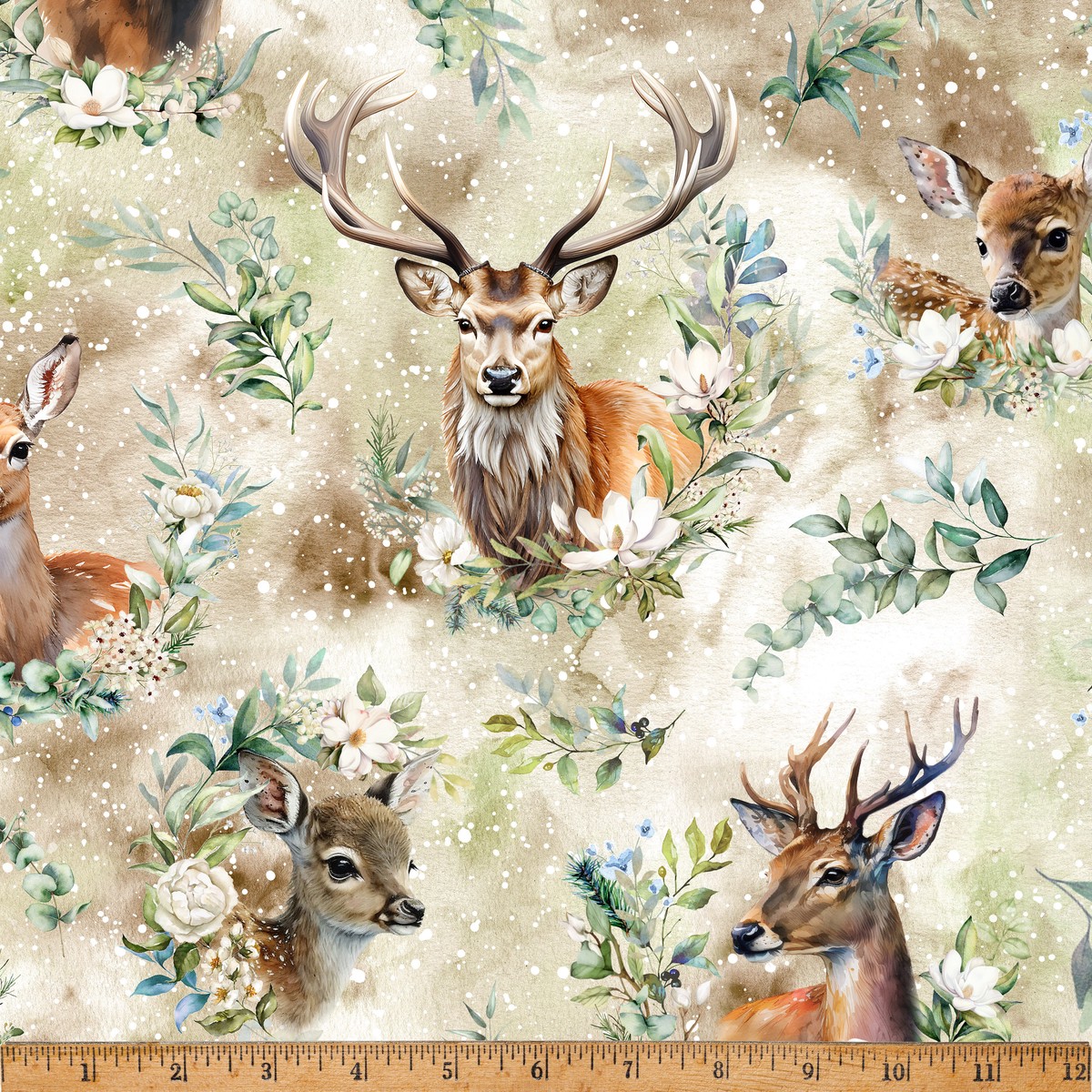 Fabric Hoffman Woodland Deer Forest Fawn by the Quarter Yard X5580-728