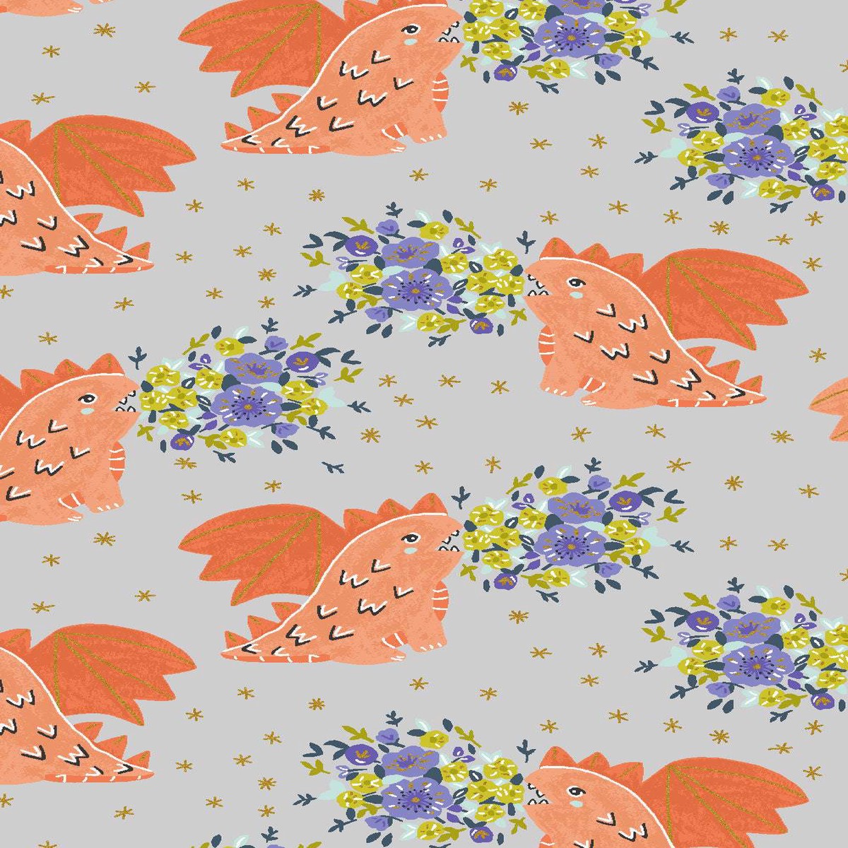 Life Finds A Way Always Be A Dragon By Cotton + Steel Blazing / Metallic