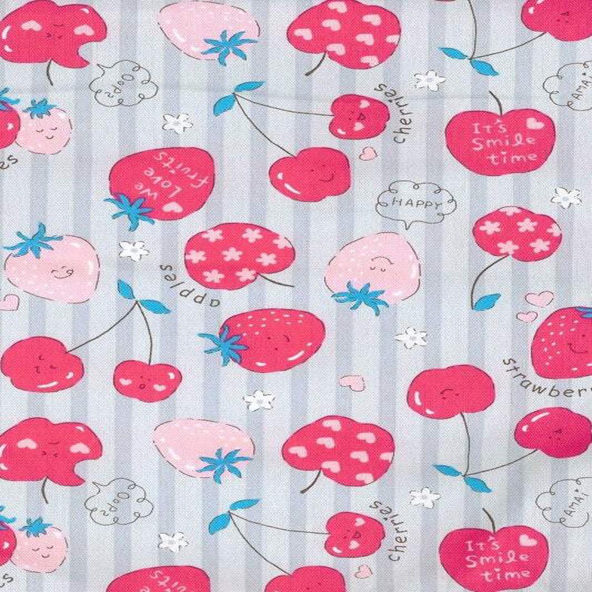 Smile Time Fruits Oxford Canvas Fog / Pink