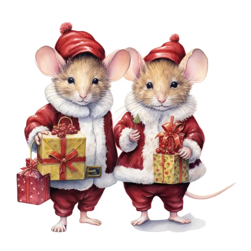 Christmas Animals Mouse #5 Fabric Panel