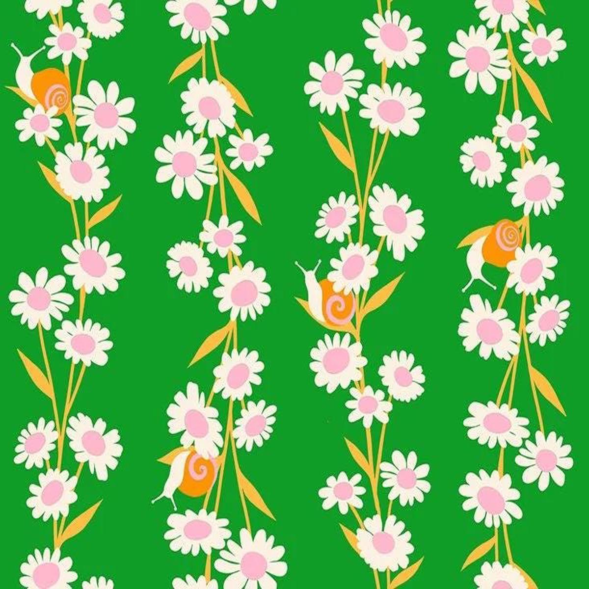 SALE Carousel Daisy RS0098 Verdant - Moda Fabrics - Daisy Chain Floral Flowers Snails Retro - Ru- Star Society - Quilting Cotton Fabric