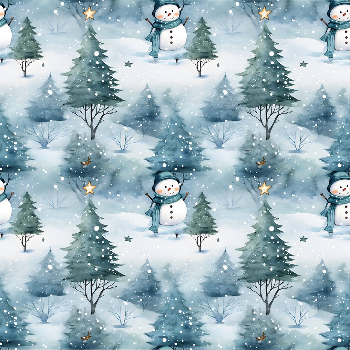 A Snowmans Winter in the Forest Fabric