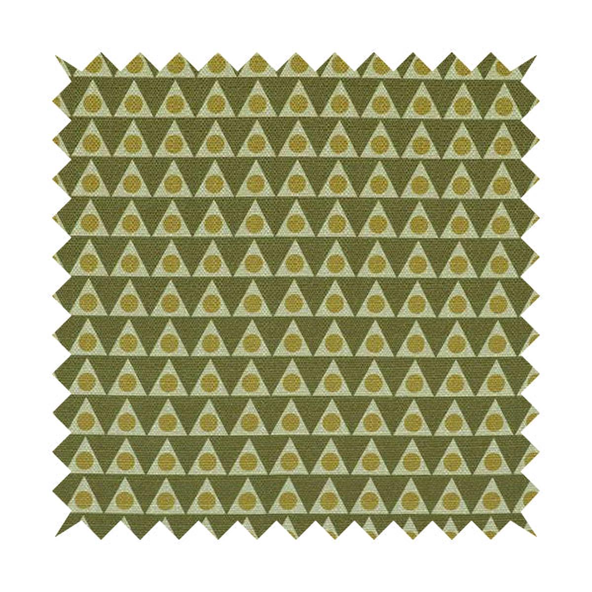Dallas Geometric Pattern Printed Pattern On Linen Effect Chenille Material Green Coloured Upholstery Fabric
