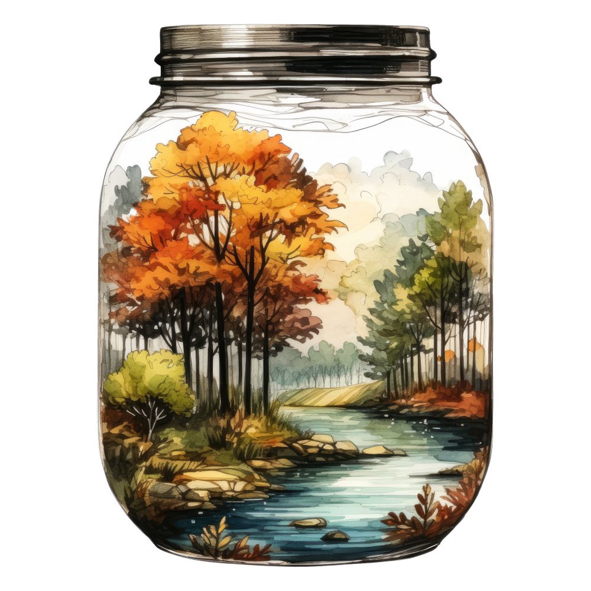 Fall in a Jar Forest with River Fabric Panel