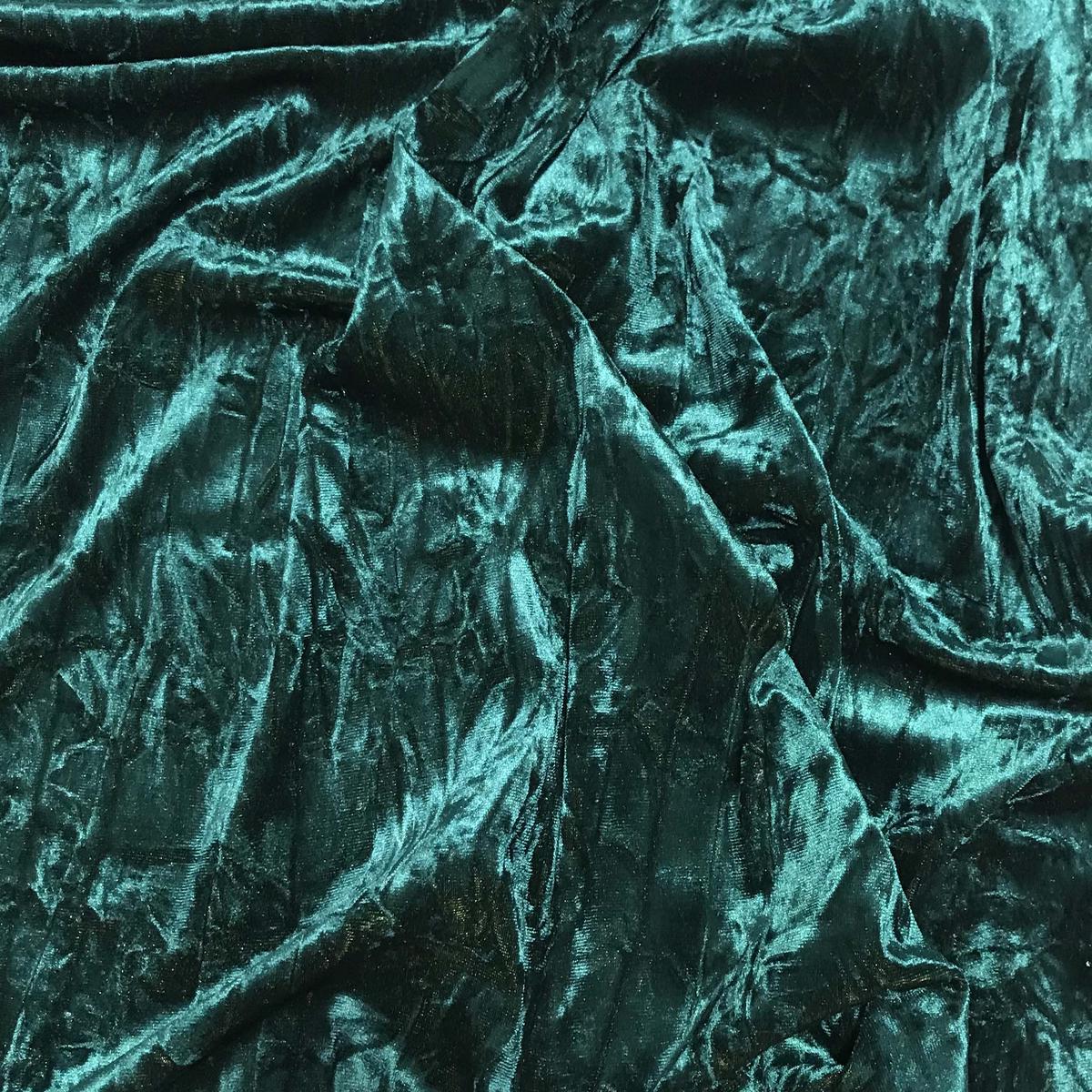 Iridescent Teal/ Olive Green - Stretch Polyester Crushed Velvet Fabric - By the Yard (60" wide)
