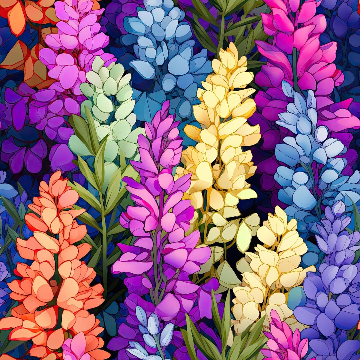 Rainbow Larkspur Flowers Pattern 11 Quilting Cotton Fabric