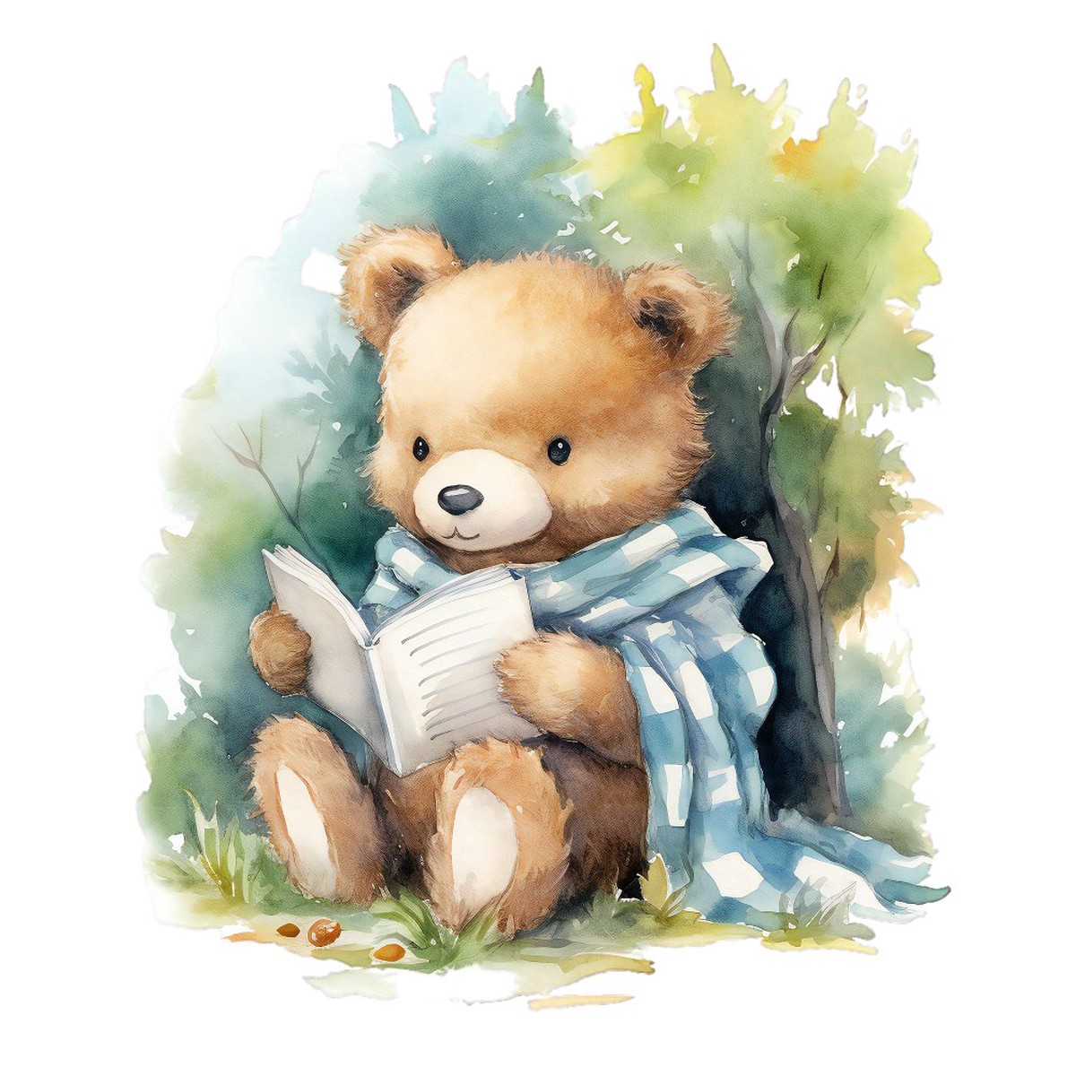 Watercolor Teddy Bears 6 Fabric Panel