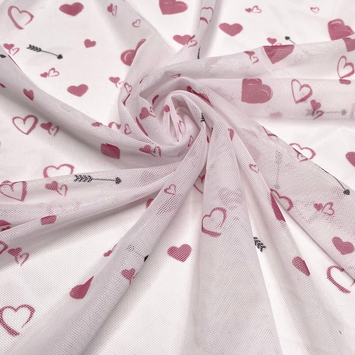 Cupid's Chokehold - Mesh Poly/Spandex Knit - White/Pink Hearts And Arrows - 1.6M Bundle