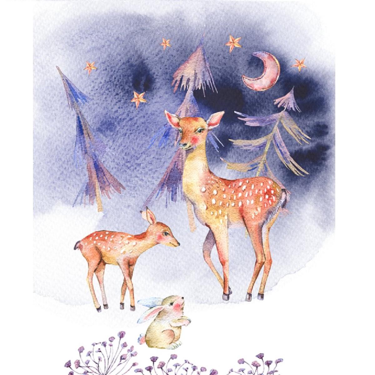 Deer In The Magical Forest Fabric Panel