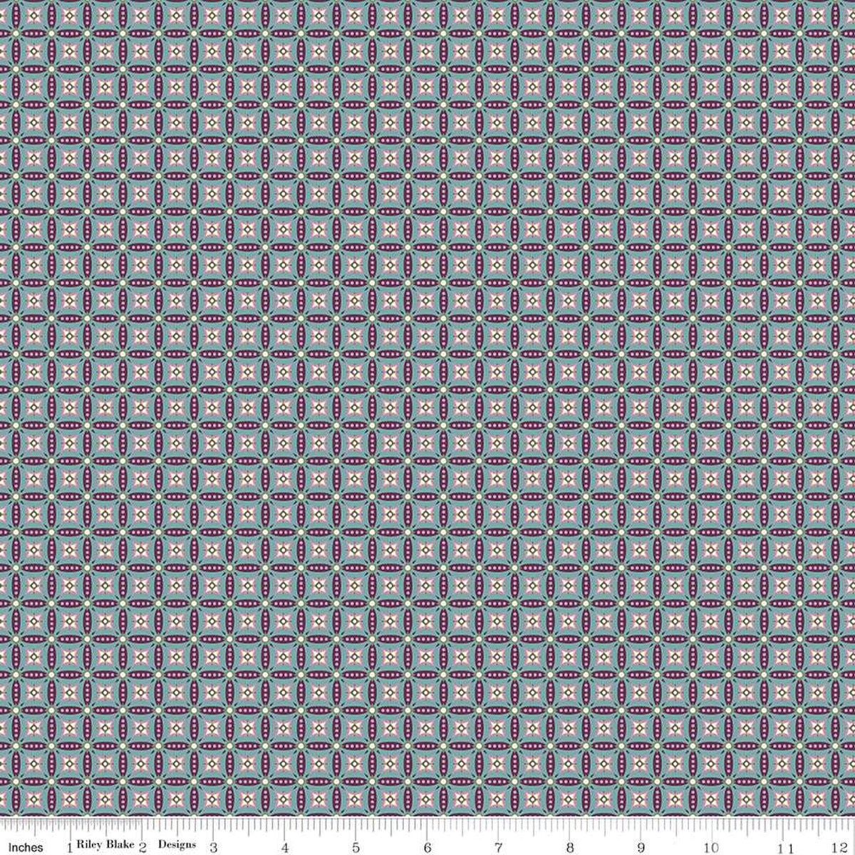 Juju's Petals Mosaic Teal Cotton 43"/44" Fabric Per Yard