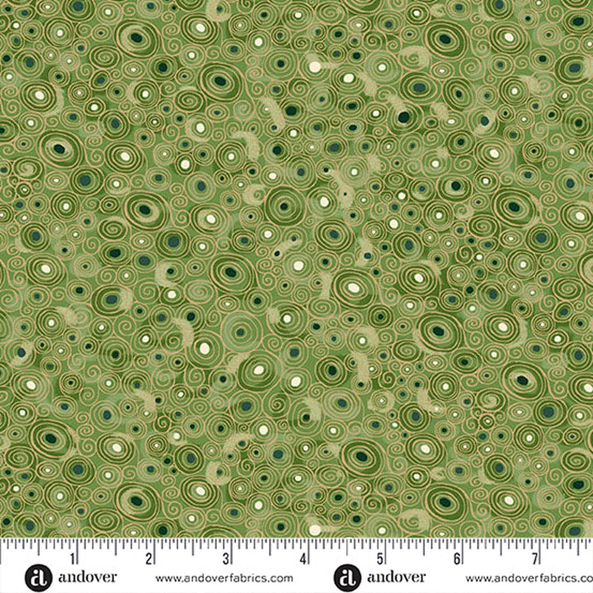 Andover/Makower Golden MU158 G Green Scroll By The Yard