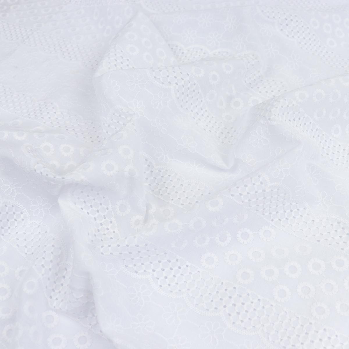 Cotton Voile - Embroidered Scallop Floral Stripe - SALE