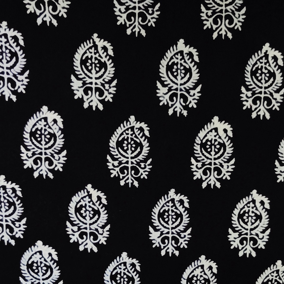 Pure Cotton Black With White Intricate Kairi Hand Block Print Fabric