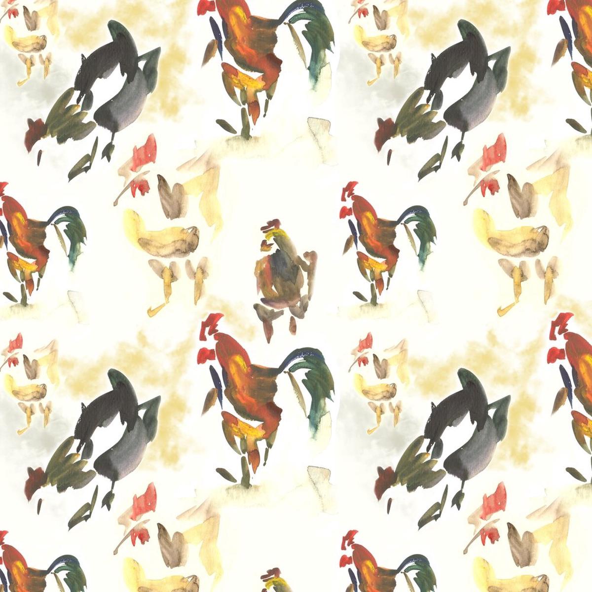 Abstract Watercolor Rooster Fabric