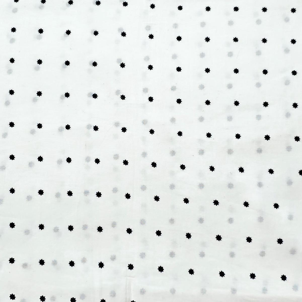 Pure Cotton White And Black Tiny Flower Motifs Hand Block Print Fabric