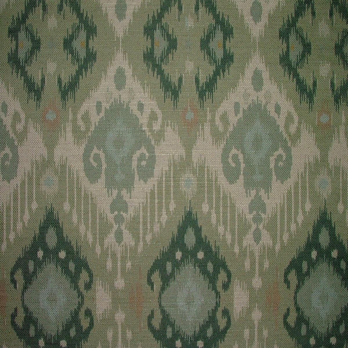 Boho Sage Green Ikat Linen Blend Cotton Curtain Upholstery Cushion Fabric
