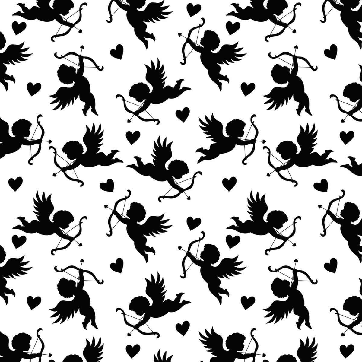 Cupid Silhouette Hearts Fabric - Variation 1