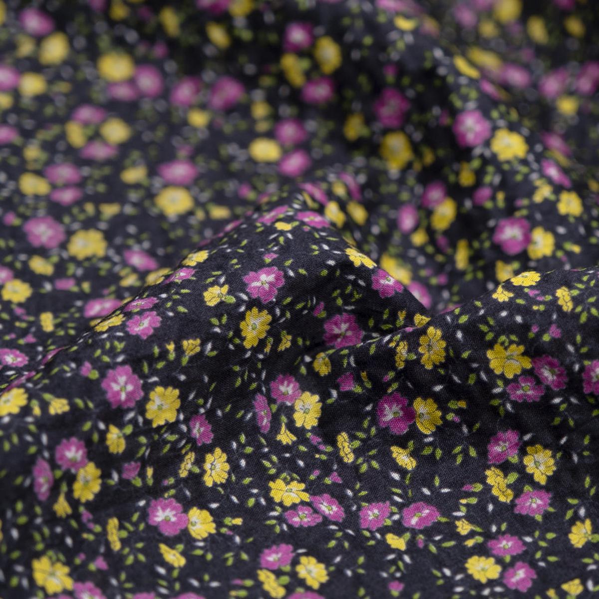 Prairie Floral Crinkle Cotton - Navy/Amaranth/Citron