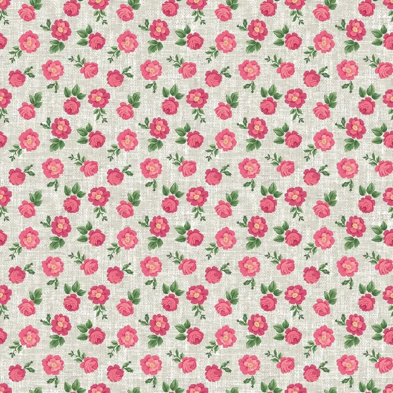 Tiny Roses on Hatched Pattern Fabric - Gray