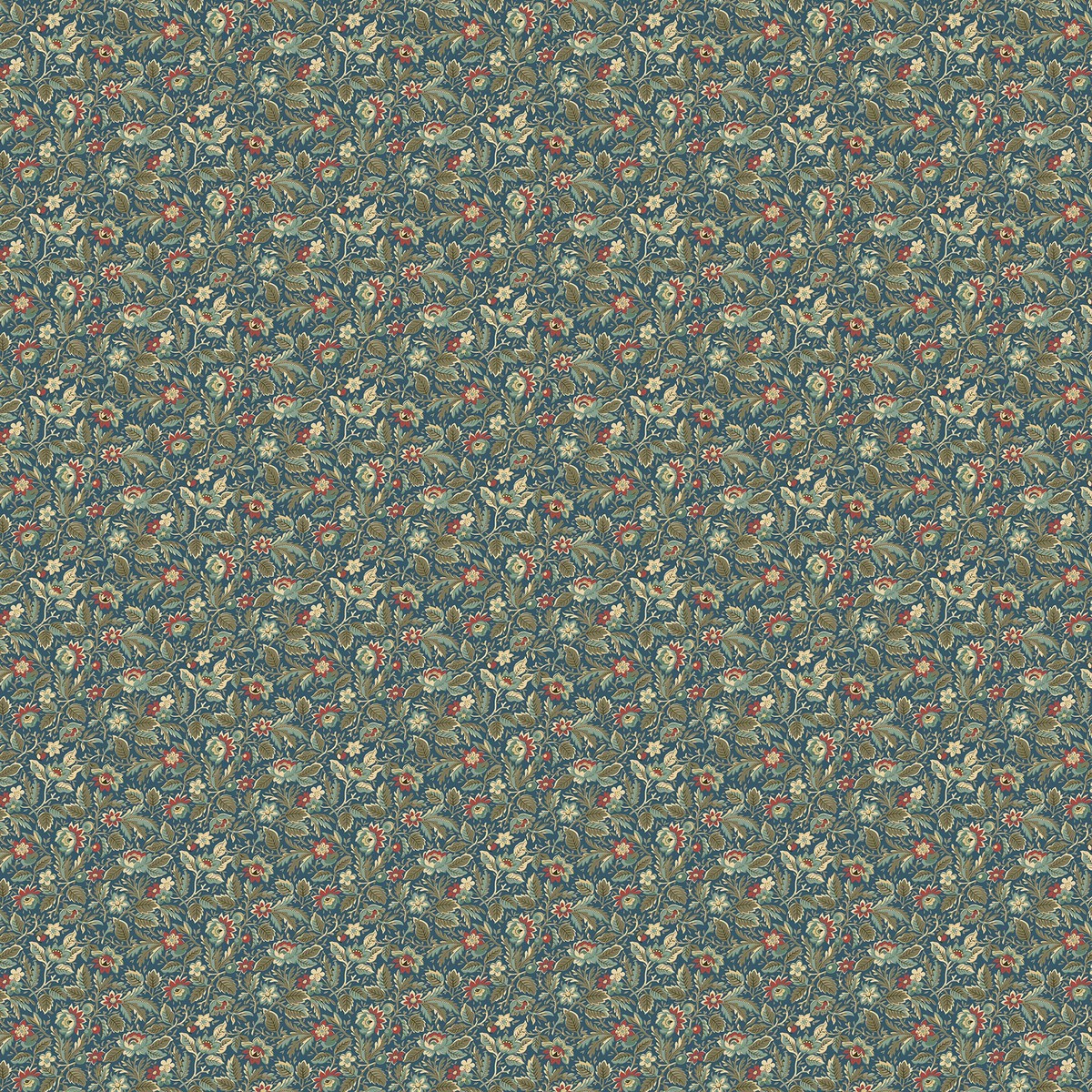 Fabric Northcott Teal Packed Floral Manoir Antiques Road Show by the Quarter Yard 28971-68