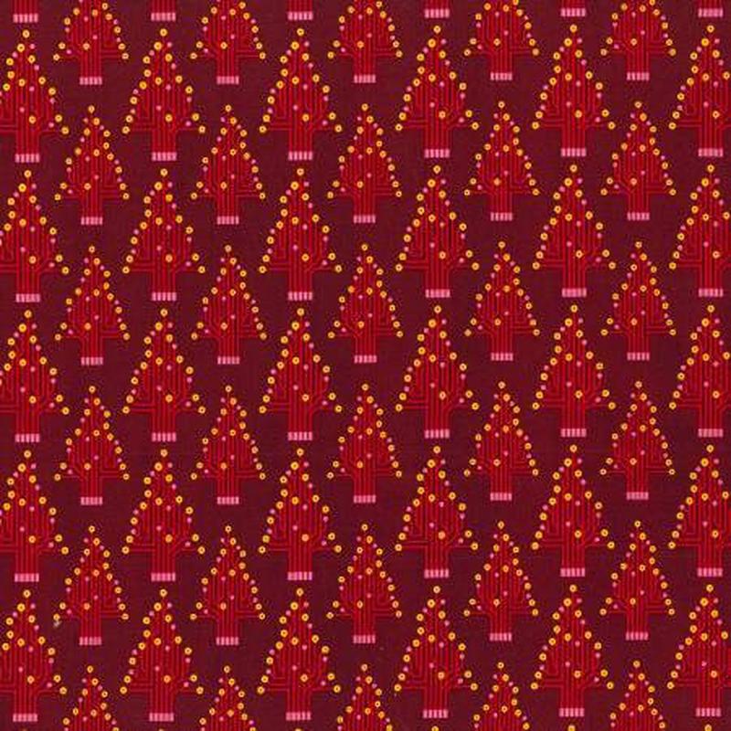 Holly Christmas Trees Cotton Woven Fabric