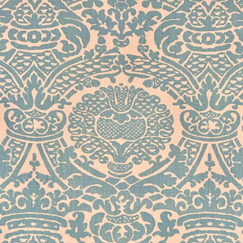 Home Couture Fabric: Principessa - Custom Turquoise on Tan 100% Linen