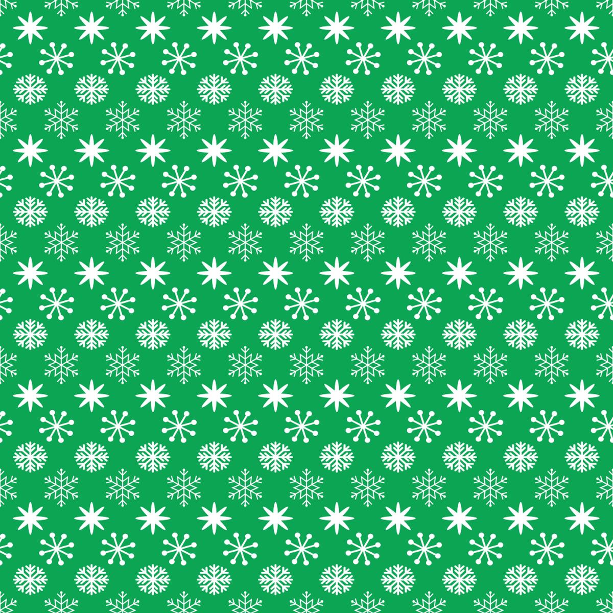 Merry Christmas Assorted Snowflakes Fabric - Green