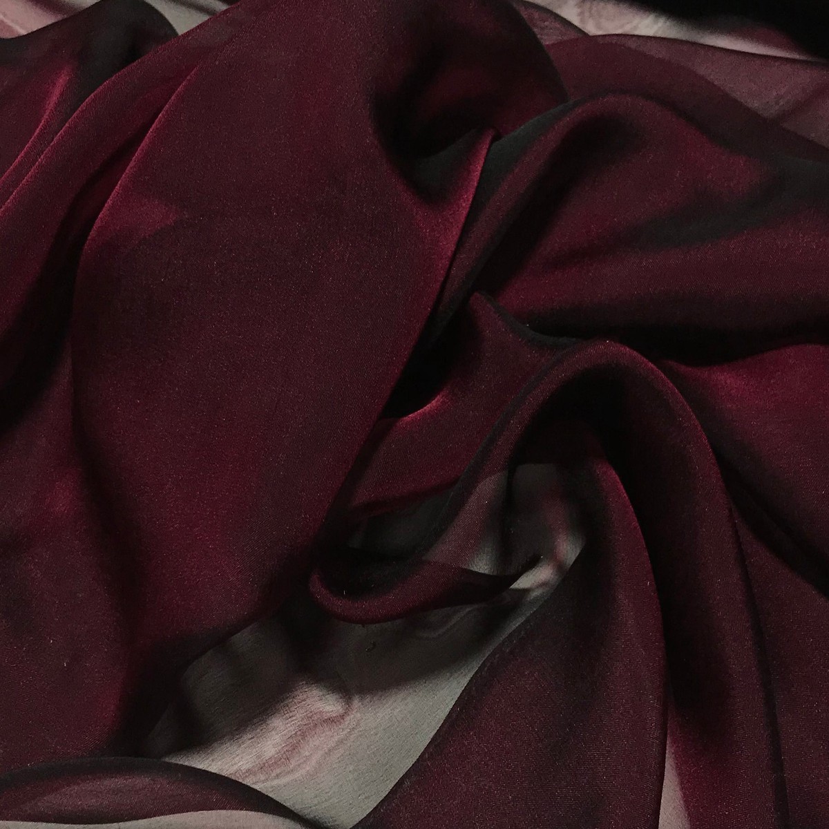 Smoky Cranberry Red - Iridescent Silk Chiffon