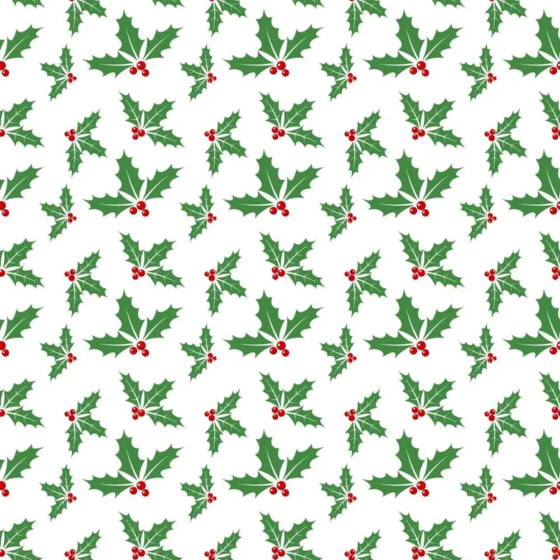 Abstract Holly Berry Leaves Fabric