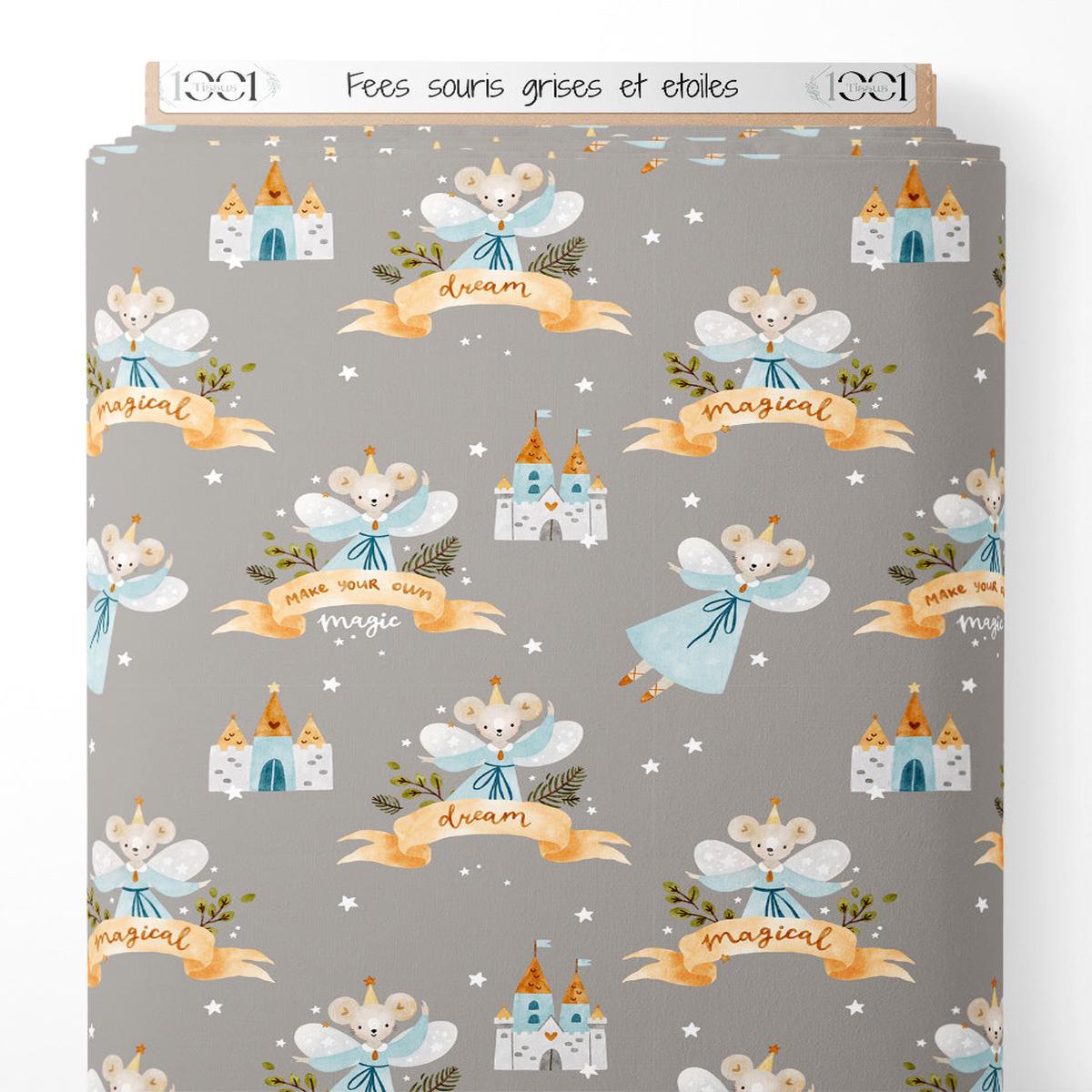 Tissu - Fes souris grises et toiles