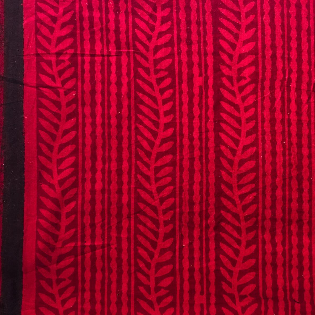Pure Cotton Dabu Red With Leaves Creeper Hand Block Print Fabric