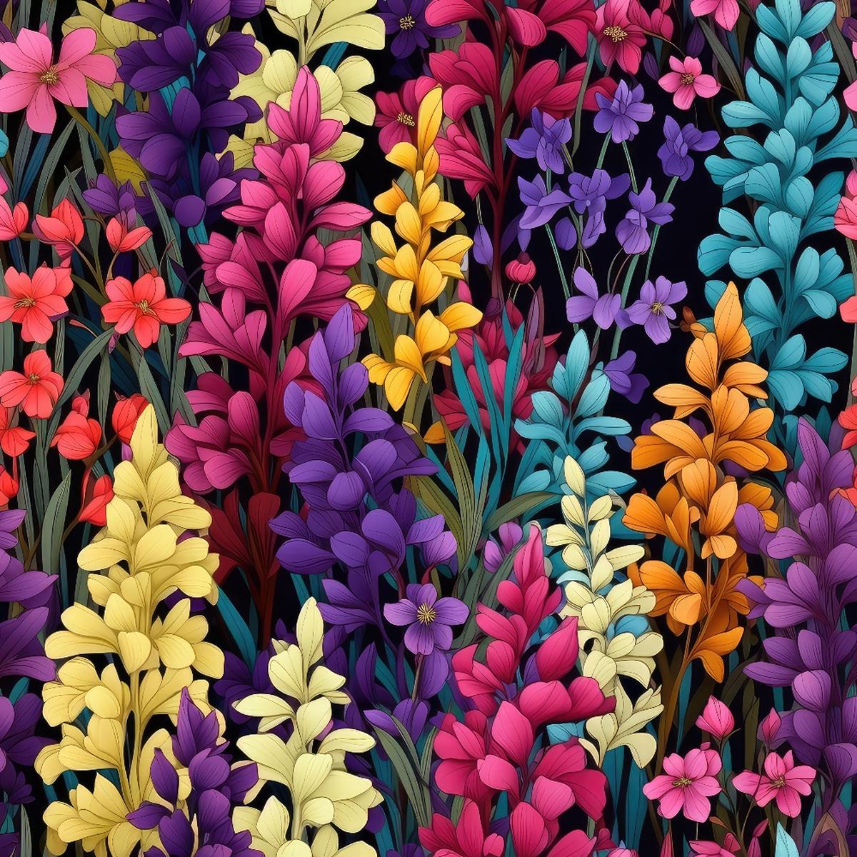 Rainbow Larkspur Flowers Pattern 5 Quilting Cotton Fabric